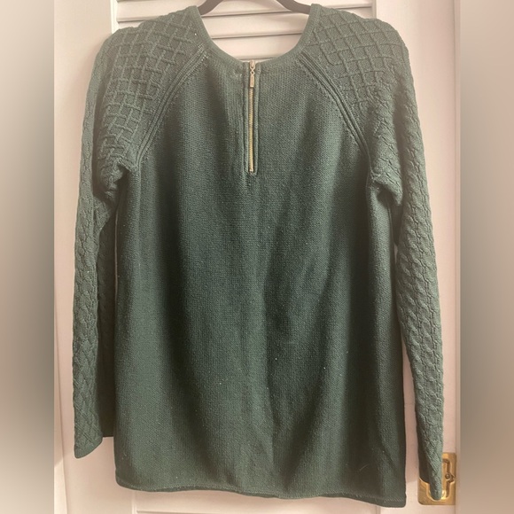 Design History Size Large Hunter Green Intricately Woven Sweater w/Back Zip - Picture 2 of 5